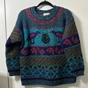Segrets Sun Prints 100% hand knitted wool pullover sweater size medium